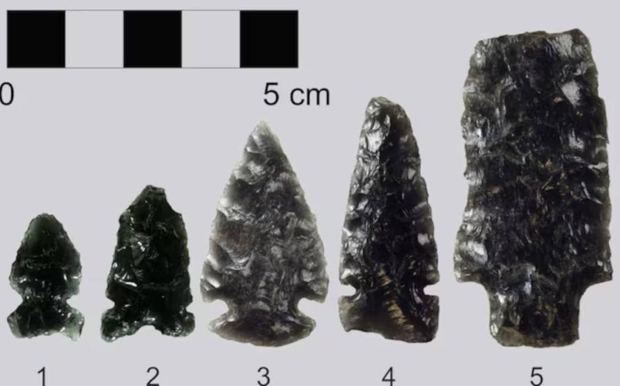 Samples of obsidian arrowheads that have been found at archaeological sites in Alberta.