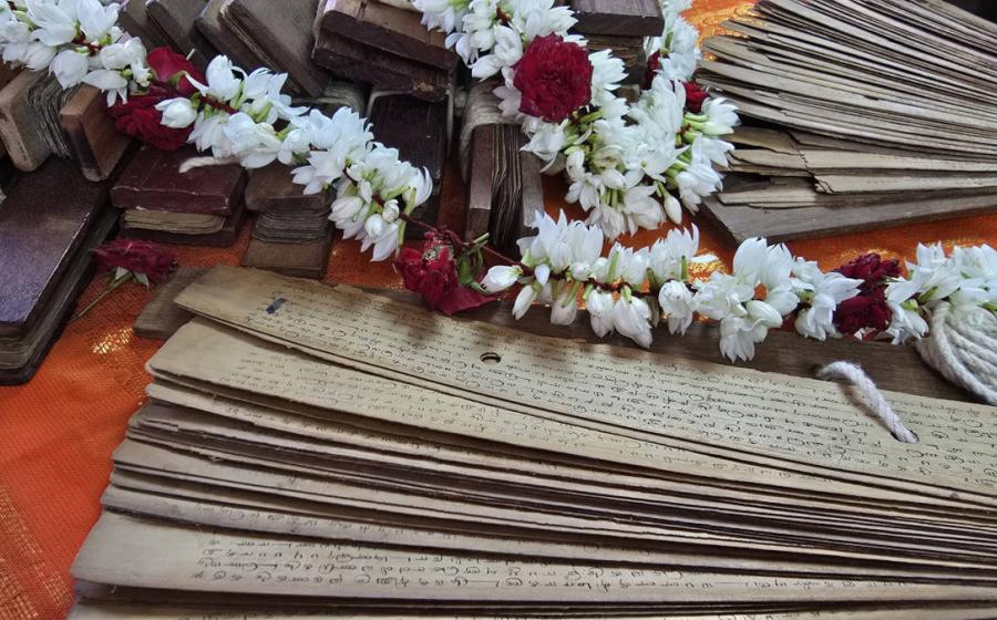 Collection of palm leaf manuscripts.