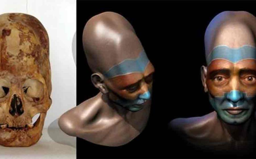 A Paracas elongated skull and an artist’s impression based on a digital reconstruction. Source: Marcia Moore / Ciamar Studio