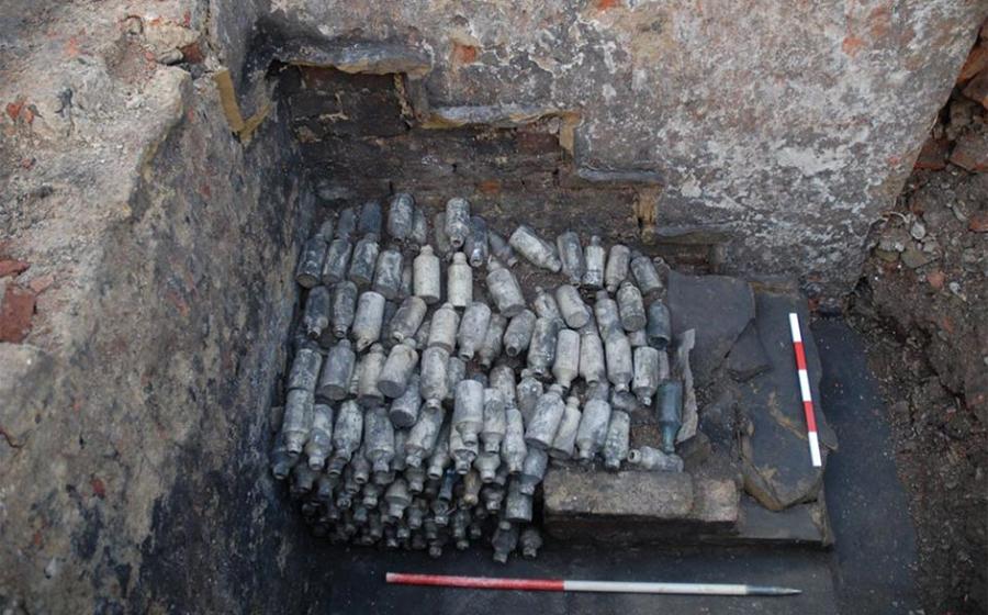 Hundreds of bottles of poisonous beer have been found at the site in Leeds, England. Source: Archaeological Services WYAS