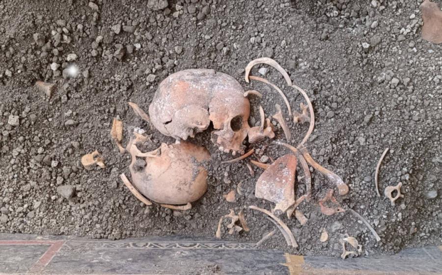 Skeleton of a child, one of four skeletons found during excavations at the House of Elle and Frisso in Pompeii.