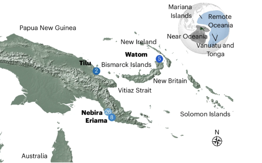 Papua New Guinea on a map of Oceania.