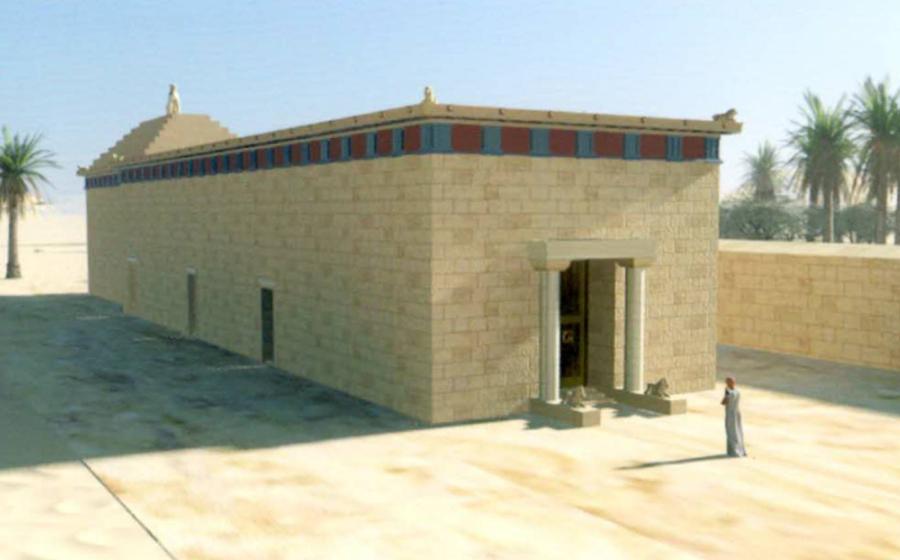 Reconstruction of what the monument in the Siwa Oasis would have once looked like