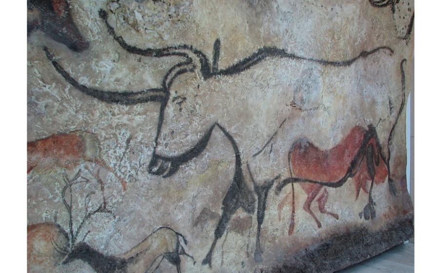 A replica of a painting of an aurochs in Lascaux cave in France. Scientists have estimated these paintings may be 20,000 years old.