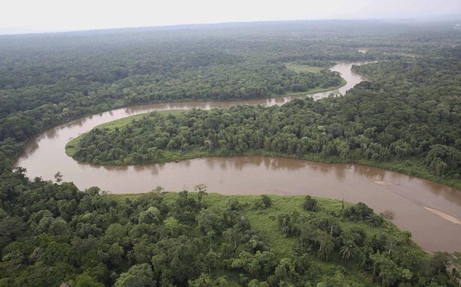 Section of largely unexplored central African rainforest intersected by the Kivu River.