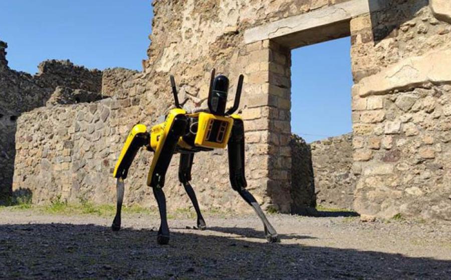 Spot the robotic guard dog, built by Boston Dynamics, is now working at the Pompeii Archaeological Park as a security guard dog and also as an engineering inspection dog. 	Source: Pompeii Archaeological Park