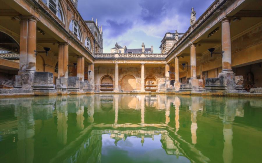 Roman Baths in Bath, England. The house is a well-preserved Roman site for public bathing. 