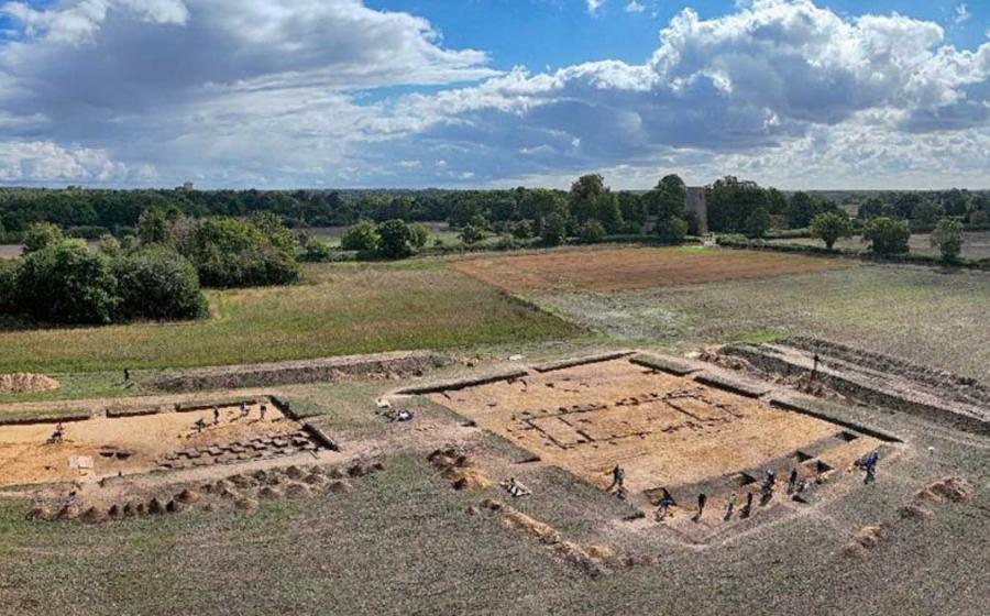 Drone photograph of the excavations of the royal hall unearthed at Rendlesham. Source: Suffolk County Council