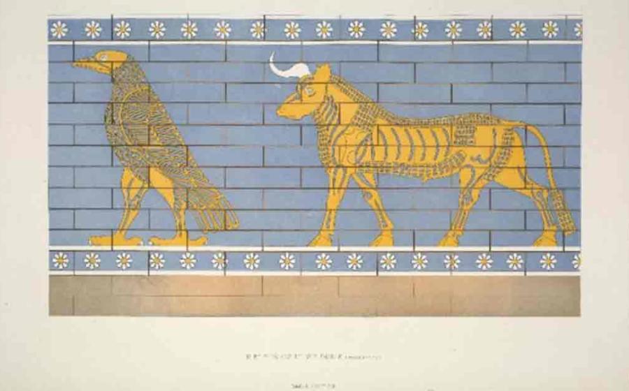 Late 19th century drawings of the eagle and bull symbols published by French excavator Victor Place. 	Source: New York Public Library