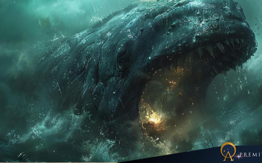 AI image of giant sea monster rising from the depths of the ocean.