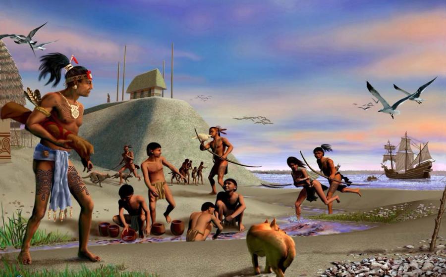 Representation of Tocobaga Indians at a pre-Columbian settlement in Florida, USA. Source: pinellascounty.org