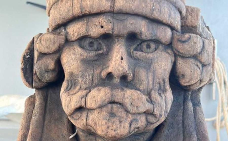 The rare and exceptionally preserved Dutch wooden ship figurehead found off the island of Texel in the Wadden Islands in early August 2022. Source: Victor Ayal