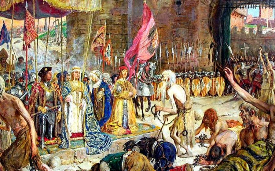 The liberation of prisoners in Malaga by the Catholic Monarchs, as part of the Reconquista in 1487. Source: Public domain