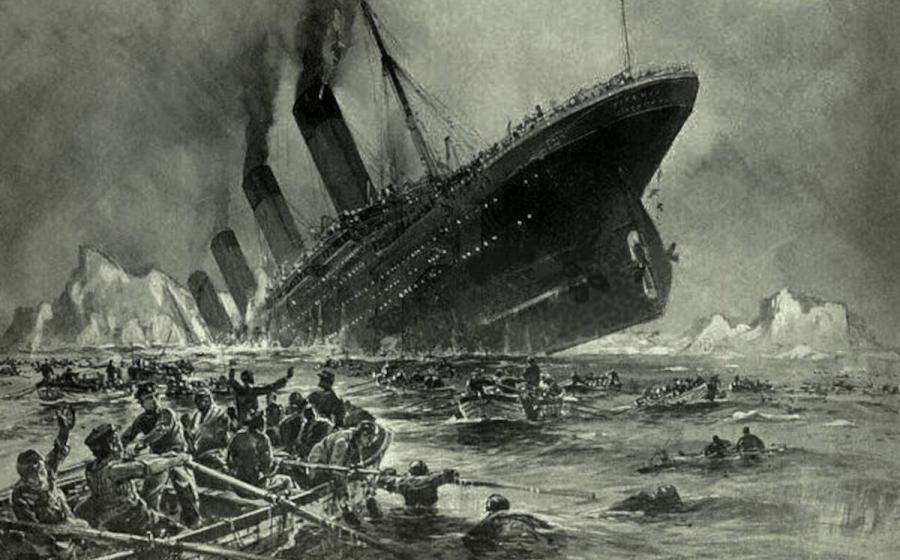 Illustration of the sinking of the Titanic.