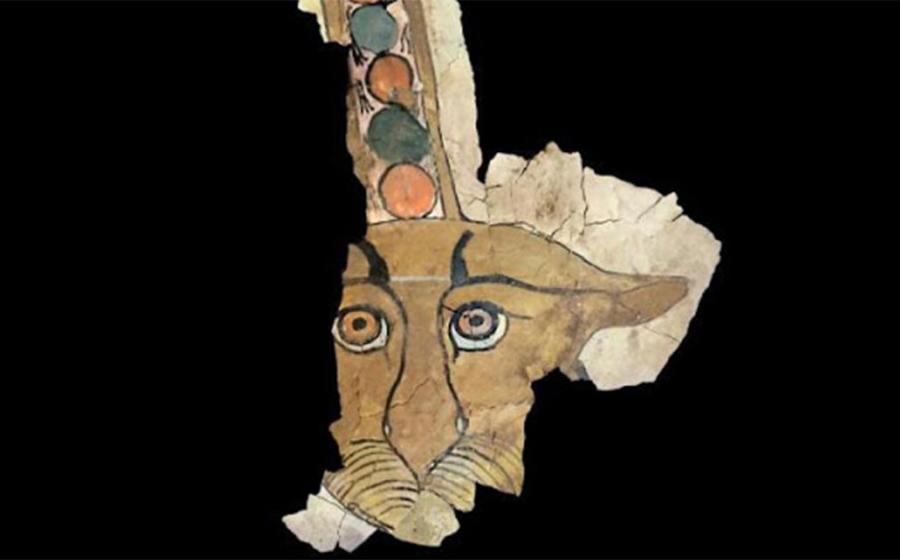 Virtual rendition of the painting of the leopard face found on the ancient Egyptian sarcophagus.         Source: University of Milan