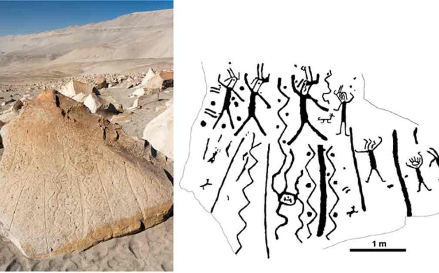 Geometric petroglyphs at Toro Muerto, Peru, possibly represent ancient songs and human figures dancing.	Source: A. Rozwadowski, Wołoszyn JZ. / Cambridge Archaeological Journal