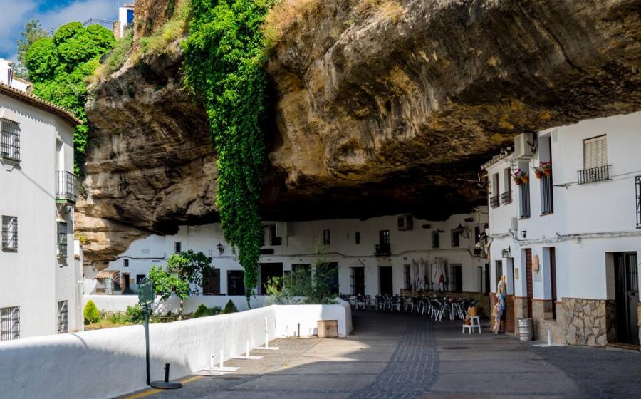 Troglodyte structures in Setenil de las Bodegas in Cadiz Province, Spain.