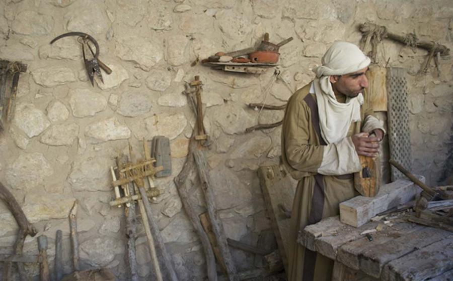 Ancient carpenter, woodworking. Source: deanjs / Public Domain.