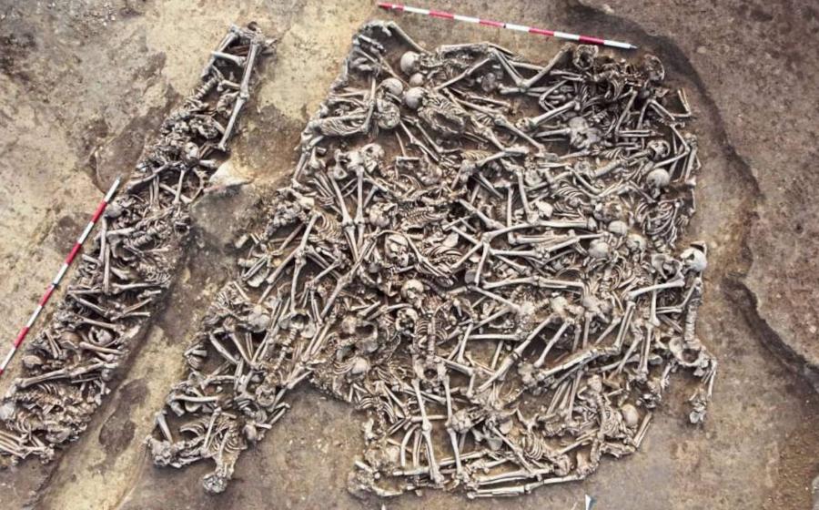 The gathered remains of the 150 young Roman men who died at the site of an ancient battle from the first century in Vienna.