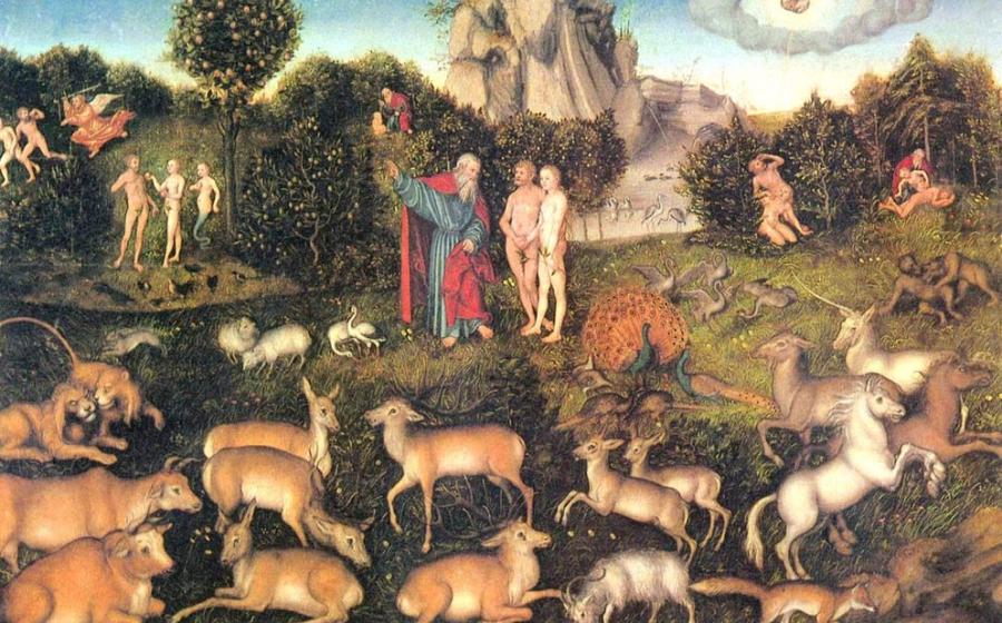 How Europeans saw the Garden of Eden in the Middle Ages. Painting by Lucas Cranach the Elder (1472-1553) 