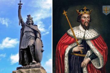 Statue and portrait of King Alfred the Great.