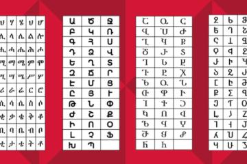 From left, characters in the Ethiopic (portions only), Armenian, Georgian and Caucasian Albanian alphabets.  