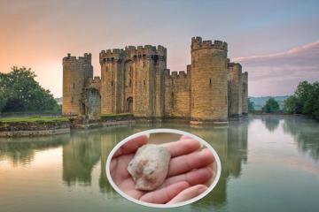 Bodiam Castle with inset Roman Venus figurine fragment.  