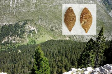 Collet de Jovell in the eastern Pyrenees, with inset; two inscribed Roman sling bullets.