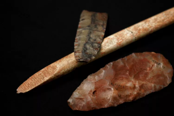 Clovis artifacts and foreshaft associated with the Anzick burial, Montana