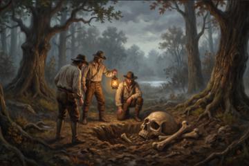 Representation of finding of large human skeletal remains in Ohio.