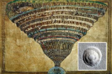 Botticelli's Map of Hell (c. 1480–1495), a detailed diagram of Dante's Inferno showing the funnel-shaped pit of Hell