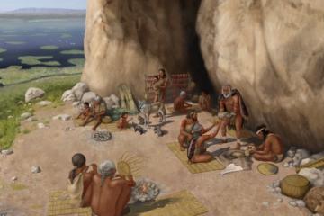 Artistic reconstruction of Pınarbaşı c. 15,800 years ago based on evidence from archaeological excavations by University of Liverpool