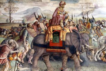 Painting Hannibal Crossing the Alps; detail from a fresco by Jacopo Ripanda