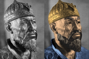 Facial reconstruction of Timur based on osteological analysis conducted by Soviet anthropologist Mikhail Gerasimov following the 1941 excavation of the tomb at Gur-e-Amir, Samarkand, Uzbekistan