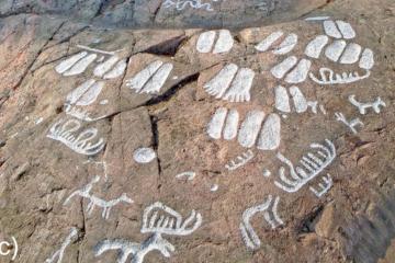 Bronze Age footprint carvings at Foss 6:1 panel, Tanum.