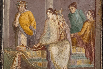 Fresco of women listening to a musical performance