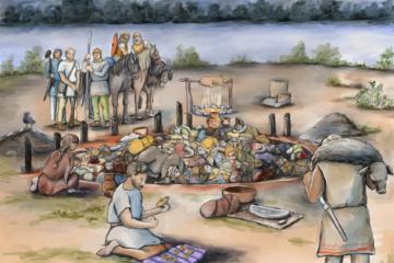 Artistic reconstruction of the burial event at Gomolava.