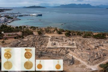 Aerial view of the archaeological site of Kolona, Aegina, where the gold hoard was discovered.