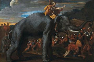 Hannibal crossing the Alps on an elephant, painted by Nicolas Poussin.