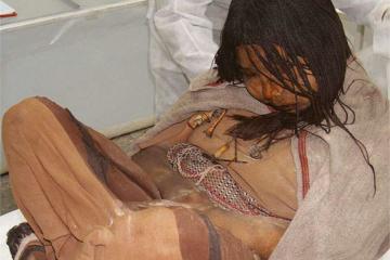 "The Maiden", one of the discovered Llullaillaco mummies, a preserved Inca human sacrifice from around the year 1500