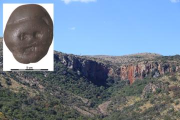 The Makapan Valley, with inset; The Makapansgat pebble,
