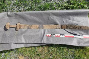 Single-edged Merovingian Viking sword found in a field in Gran in Innlandet, Norway.   