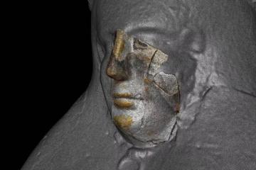 The 3D scan of a mask fragment matches up with the scan of a different well-preserved mask.