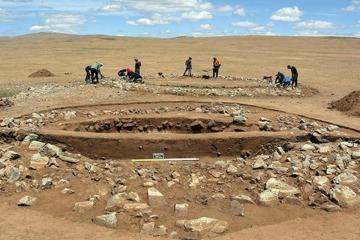 Excavation work at a Xiongnu cemetery in Mongolia.