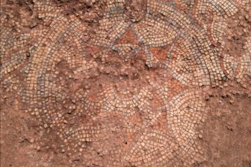 Th Roman mosaic found in Devon in 2026.