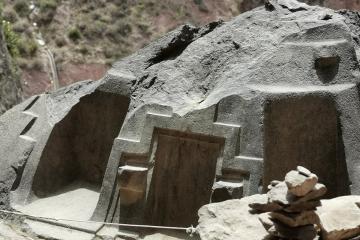 Naupa Huaca stone carvings in the cave of Choquequilla, Peru.