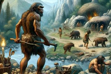Neanderthal daily life image produced by Generative AI.