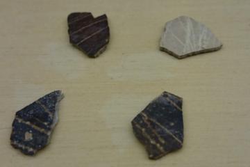 Engraved ostrich eggshell from Diepkloof, Western Cape; dated 55–65k years old.