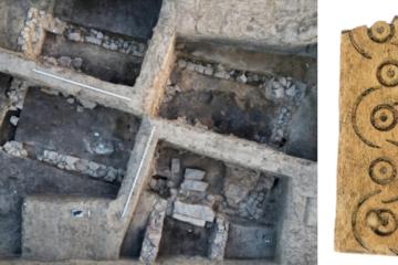10th-century stone building in the center of the Helfta palatinate. Right; Fragment of an antler box decorated with ring-and-dot marks, from around the year 1000 AD.