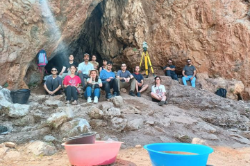 Researchers excavate Üçağızlı II Cave in southern Turkey during the 2024 field season. Artifacts recovered from the cave have provided evidence that Neanderthals and early Homo sapiens may have shared technological traditions and cultural practices for thousands of years.